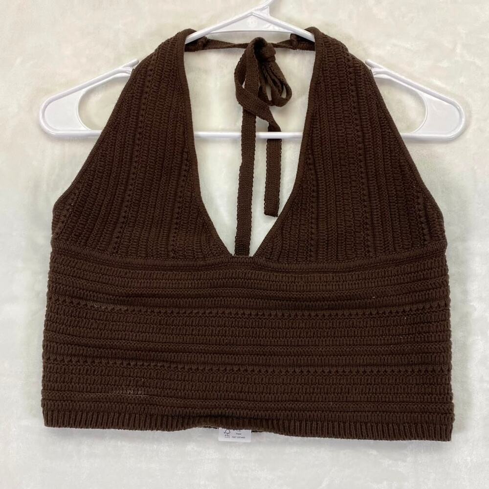 Garage Women's Plunge Neckline Crochet Halter Top Sz G/L - Picture 2 of 7